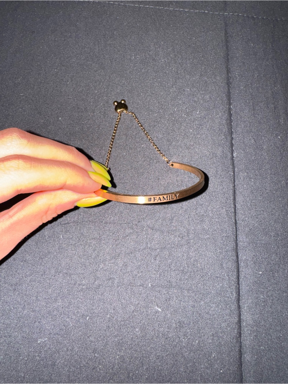 Bronze / Gold Tone Cuff Bracelet with Adjustable Chain Charm